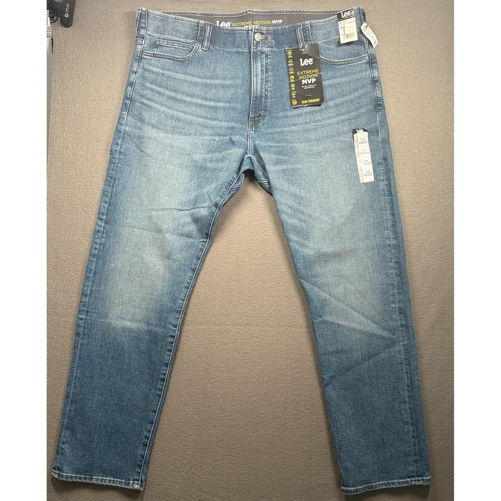 Lee Extreme Motion MVP Jeans Mens 42x32 Blue Slim Straight Nelson 102018456